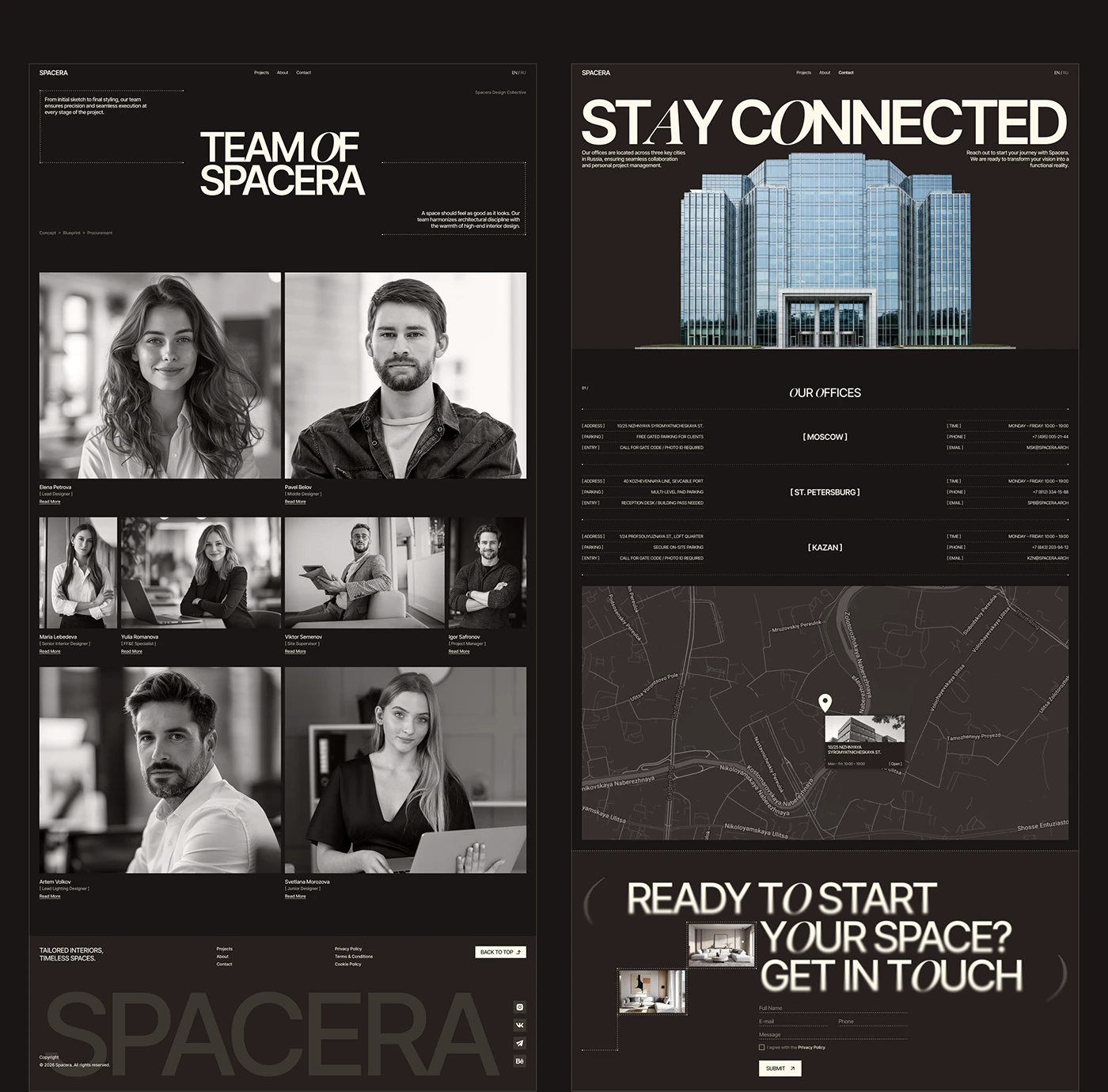 SPACERA branding mobile app UI mockup