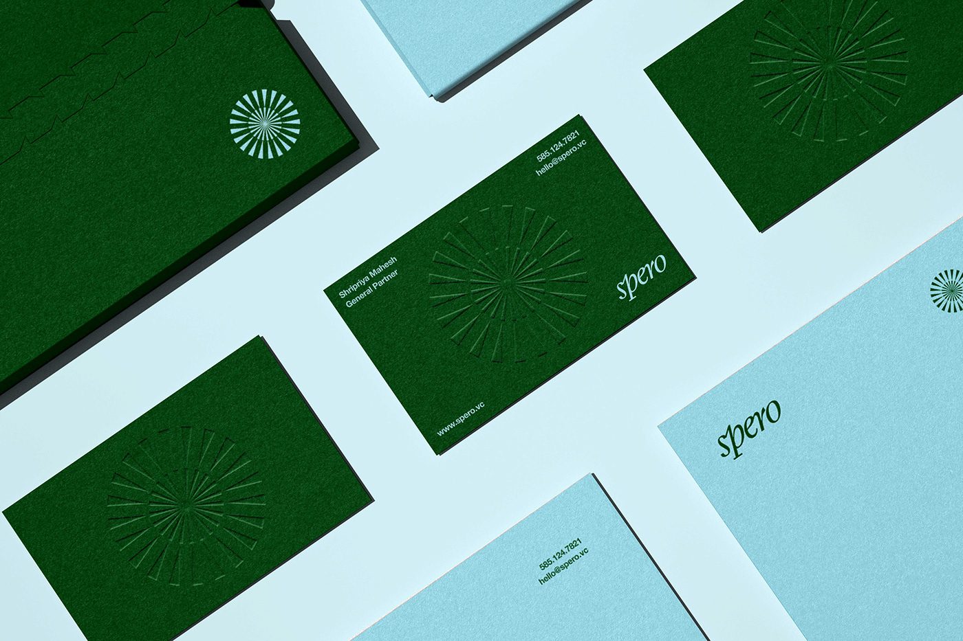 Spero Ventures branding stationery suite flat-lay by Jessica Strelioff
