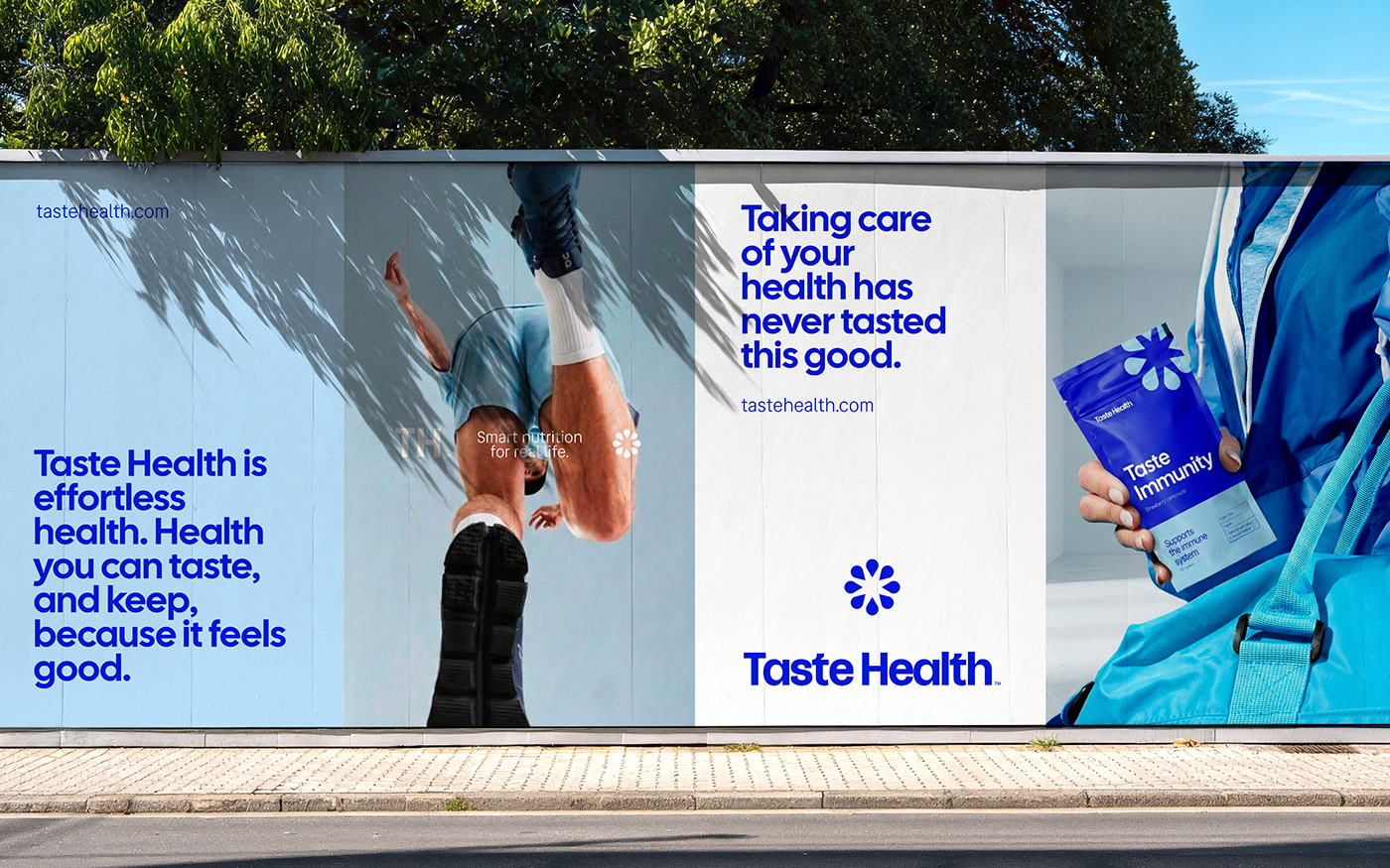 Taste Health branding billboard poster and nutrition packaging