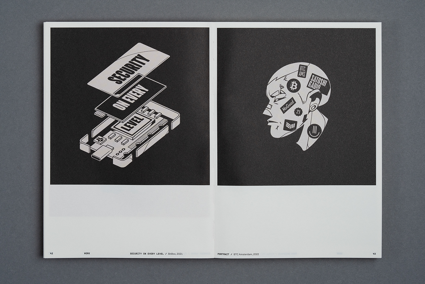 The NoGood Book tech diagram and cyberpunk character illustration