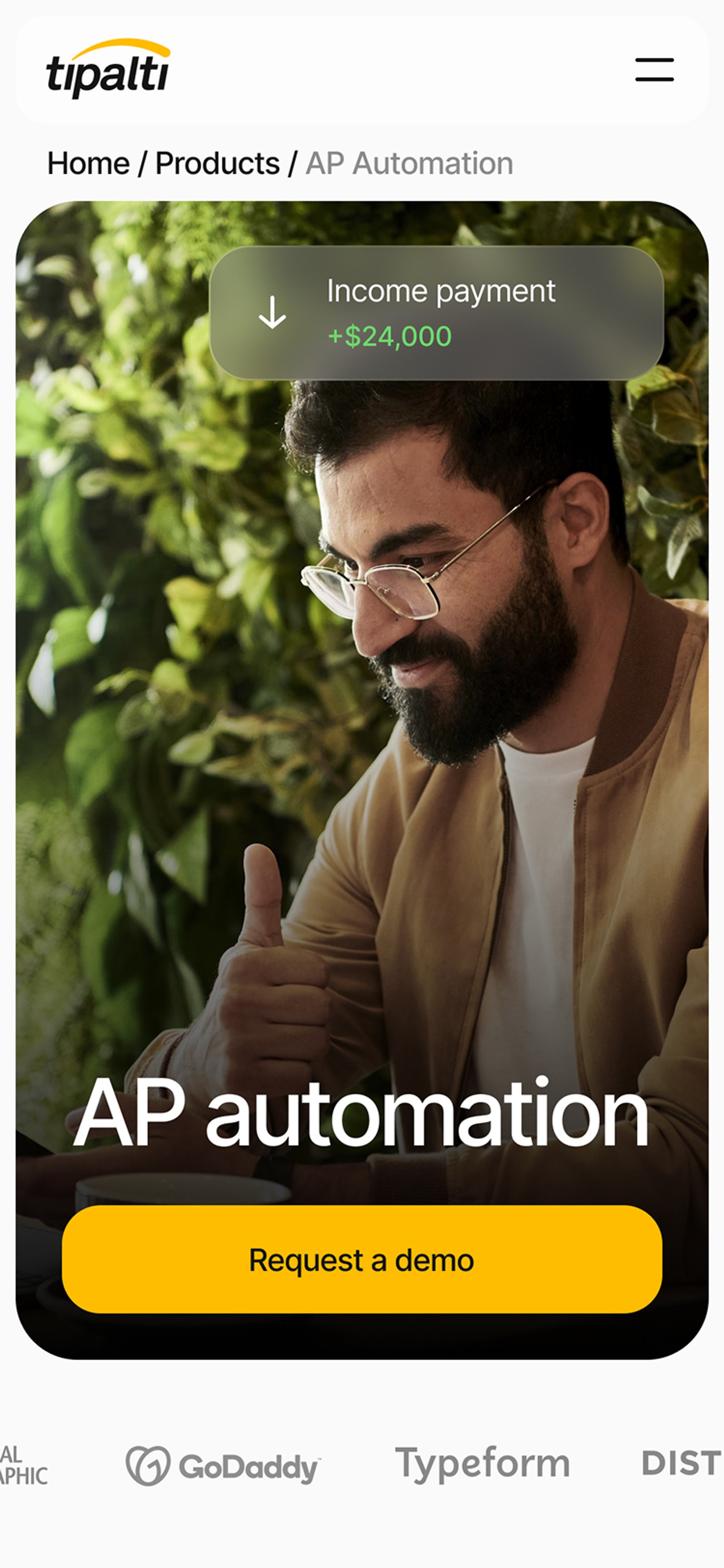 Tipalti web design accounts payable automation mobile screen