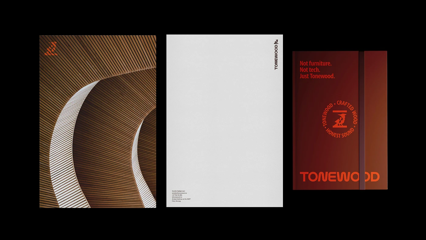 Tonewood branding stationery suite with letterhead and folder