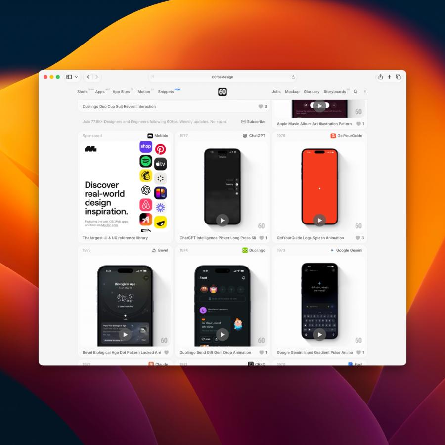 60fps: A Curated Library of UI Animation Design